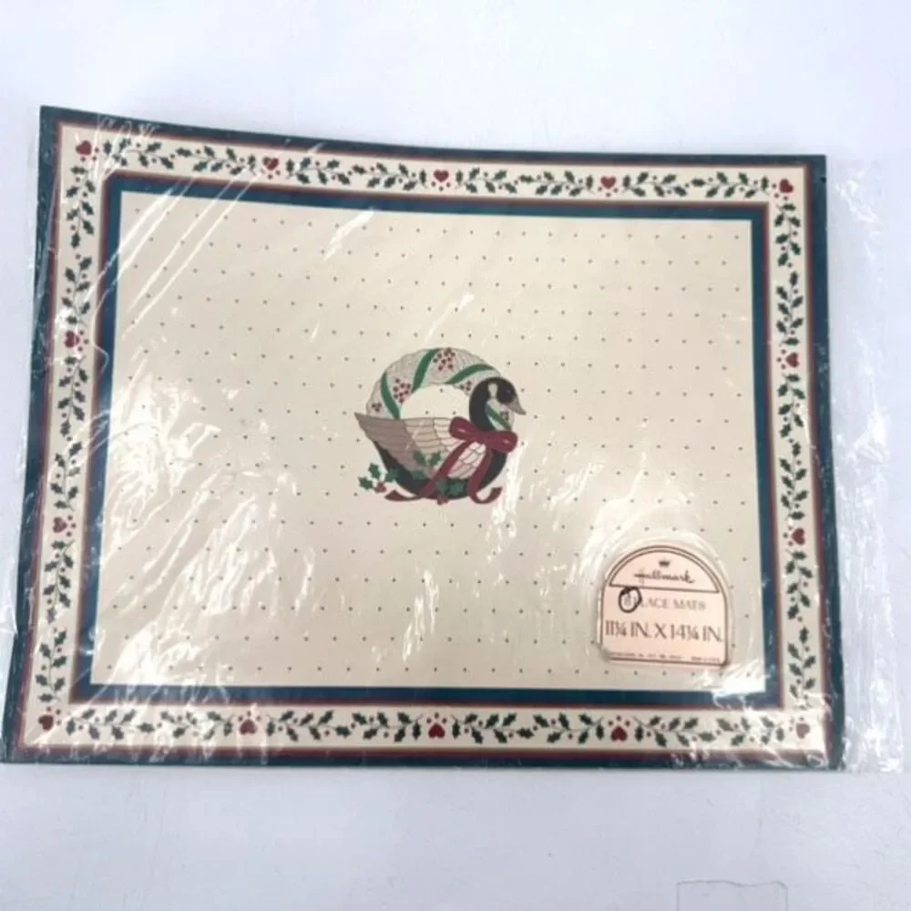 Hallmark NWT‎ VTG Placemats Christmas Goose Holly Berry Border Holiday Cottage